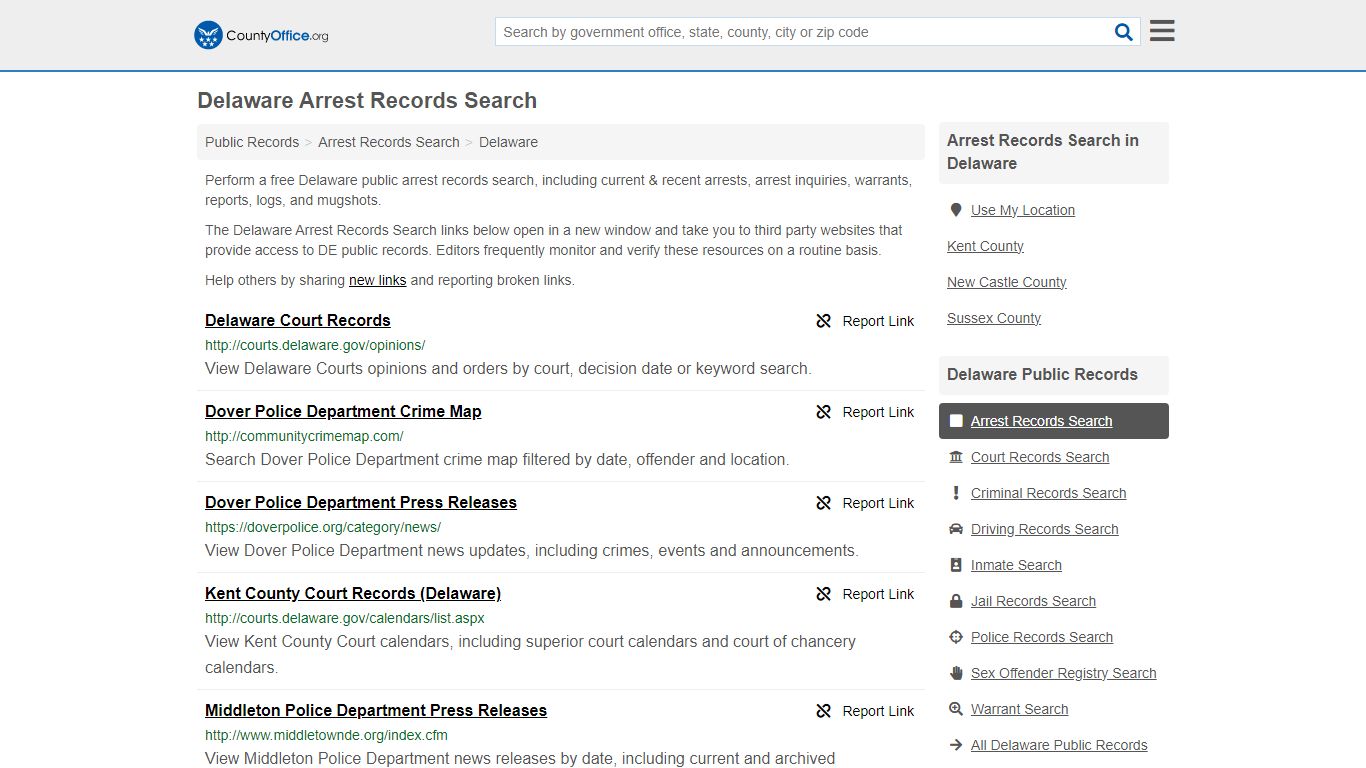 Arrest Records Search - Delaware (Arrests & Mugshots) - County Office